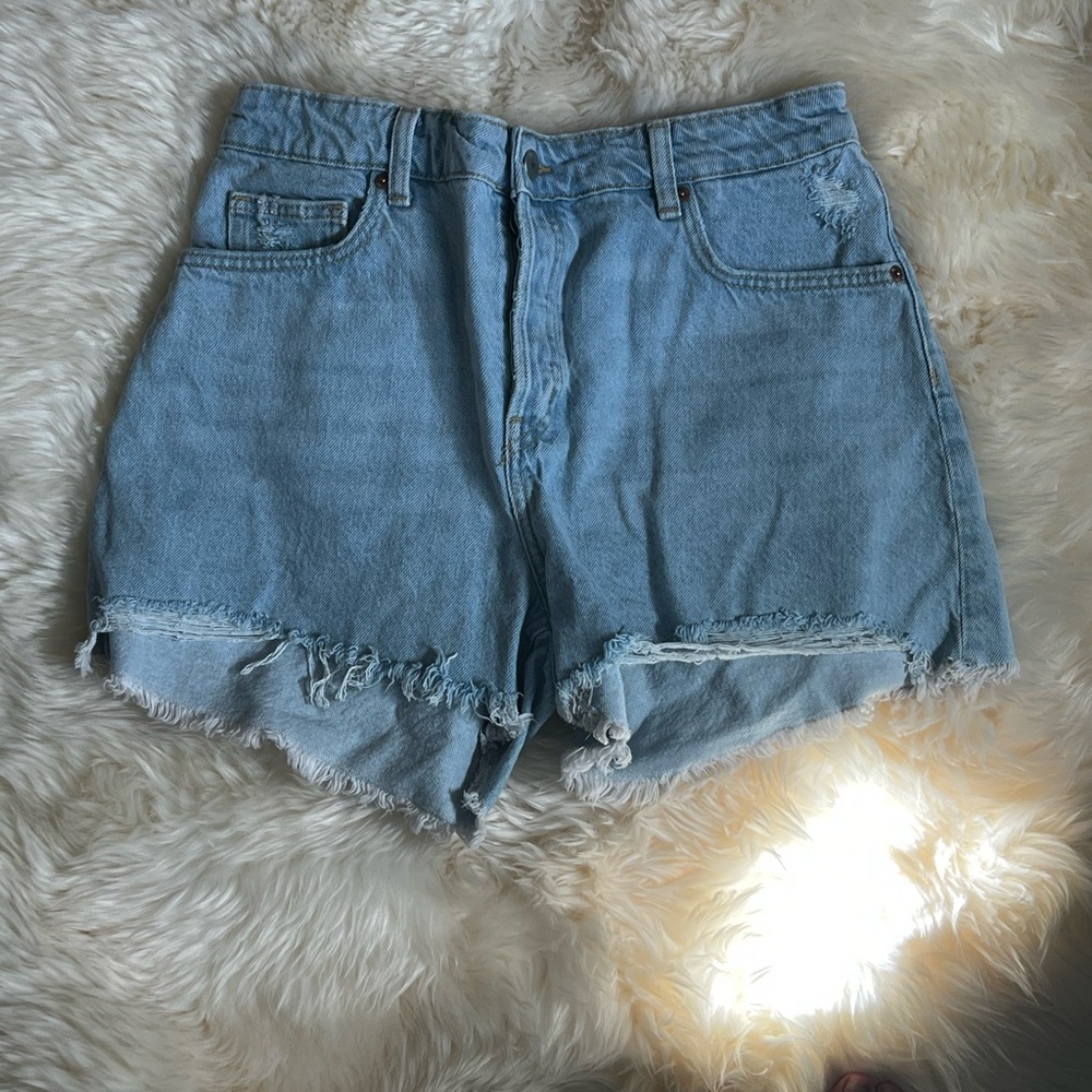 H&M Light Blue Distressed High-Rise Denim Shorts